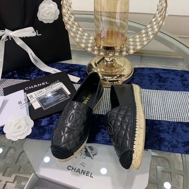 chanel2022最新頂級綿羊皮單鞋 香奈兒黑皮電繡拼色漁夫鞋 dx3521